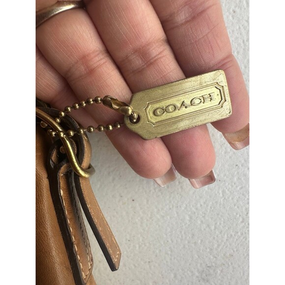 Vintage Y2K Coach 9844 Cognac Leather Brass Tag Mini Hobo Demi Baguette Bag - Picture 6 of 8